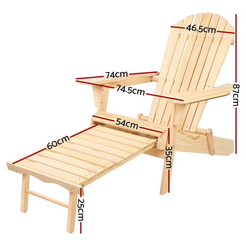 Outdoor Adirondack Chair with Slide Out Footstool - Rivercity House & Home Co. (ABN 18 642 972 209) - Affordable Modern Furniture Australia