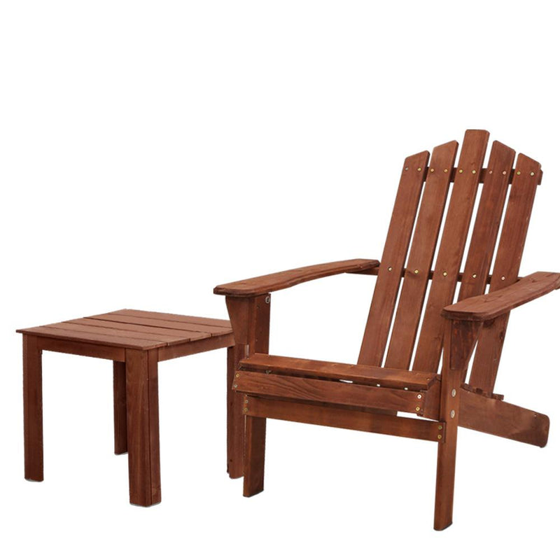 Outdoor Adirondack Style Chair with Table (Brown) - Rivercity House & Home Co. (ABN 18 642 972 209) - Affordable Modern Furniture Australia