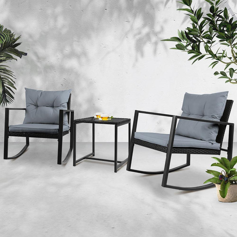 Outdoor Chair Rocking Set - Black - Furniture - Rivercity House & Home Co. (ABN 18 642 972 209) - Affordable Modern Furniture Australia