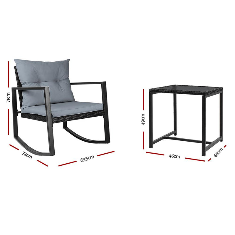 Outdoor Chair Rocking Set - Black - Furniture - Rivercity House & Home Co. (ABN 18 642 972 209) - Affordable Modern Furniture Australia