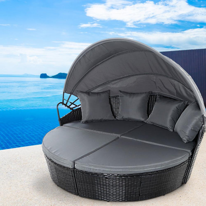 Outdoor Daybed Sun Lounge Set - Black - Furniture - Rivercity House & Home Co. (ABN 18 642 972 209) - Affordable Modern Furniture Australia