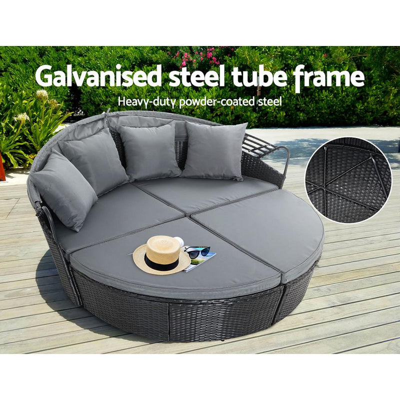 Outdoor Daybed Sun Lounge Set - Black - Furniture - Rivercity House & Home Co. (ABN 18 642 972 209) - Affordable Modern Furniture Australia