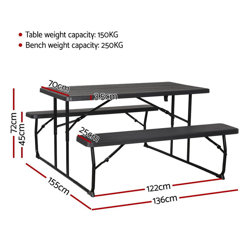 Outdoor Foldable Picnic Bench Dining Set - Furniture > Outdoor - Rivercity House & Home Co. (ABN 18 642 972 209) - Affordable Modern Furniture Australia