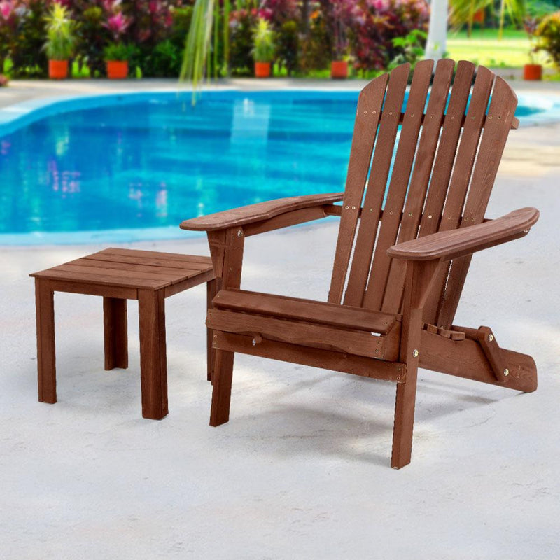 Outdoor Folding Beach Camping Chairs Table Set Wooden Adirondack Lounge - Rivercity House & Home Co. (ABN 18 642 972 209) - Affordable Modern Furniture Australia