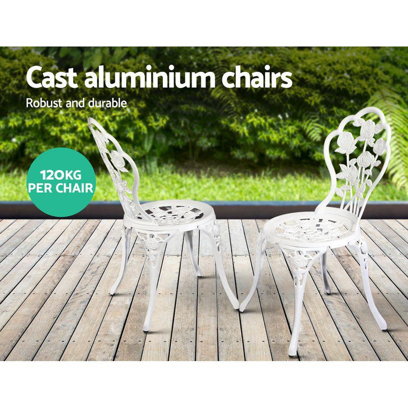 Outdoor Furniture Chairs Table 3pc Aluminium Bistro White - Furniture > Outdoor - Rivercity House And Home Co.