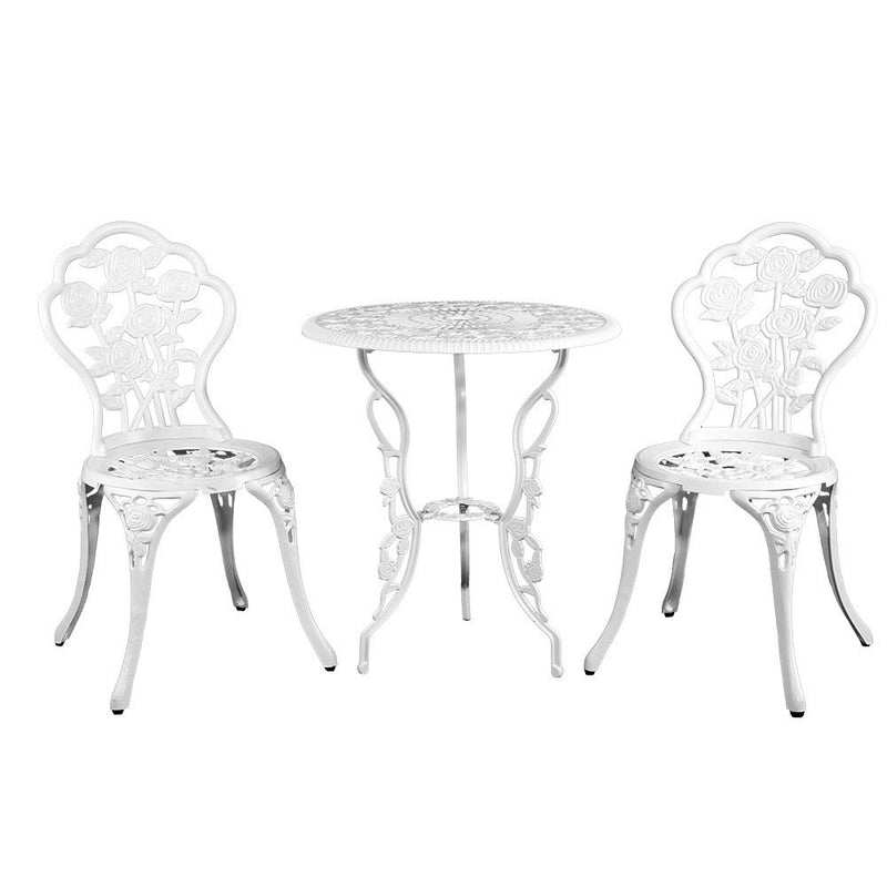 Outdoor Furniture Chairs Table 3pc Aluminium Bistro White - Furniture > Outdoor - Rivercity House And Home Co.