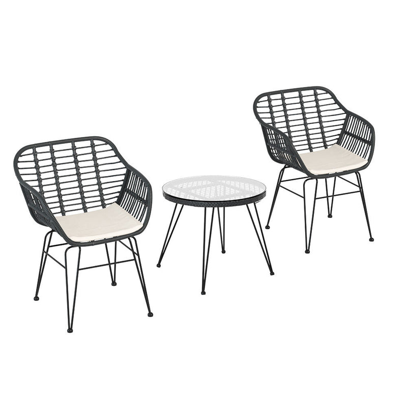 3 Piece Outdoor Wicker Furniture Setting Dark Grey & Beige - Furniture > Outdoor - Rivercity House & Home Co. (ABN 18 642 972 209) - Affordable Modern Furniture Australia