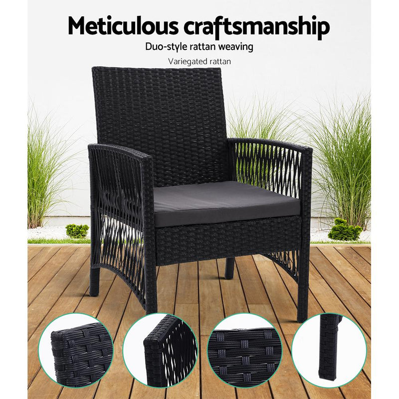 Outdoor Furniture Set of 2 Dining Chairs Wicker- Black - Furniture > Outdoor - Rivercity House And Home Co.