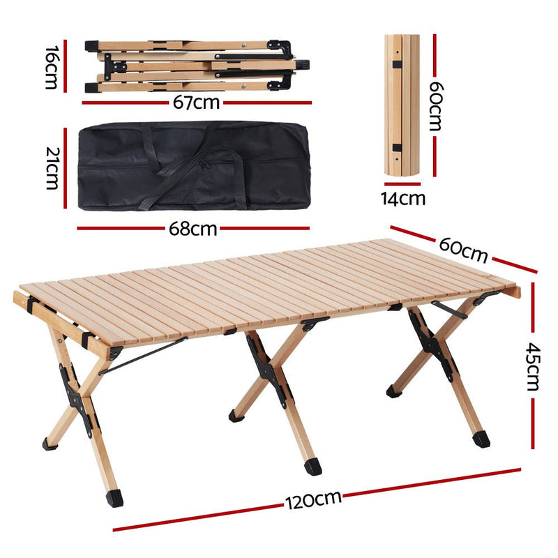 Outdoor Furniture Wooden Egg Roll Picnic Table Camping Desk 120CM - Furniture > Outdoor - Rivercity House & Home Co. (ABN 18 642 972 209) - Affordable Modern Furniture Australia