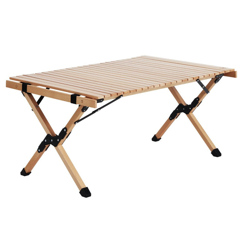 Outdoor Furniture Wooden Egg Roll Picnic Table Camping Desk 90CM - Furniture > Outdoor - Rivercity House & Home Co. (ABN 18 642 972 209)