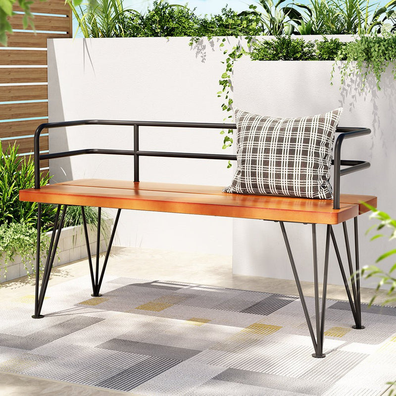 Outdoor Patio Garden Bench Black & Teak - Home & Garden > Bedding - Rivercity House & Home Co. (ABN 18 642 972 209) - Affordable Modern Furniture Australia