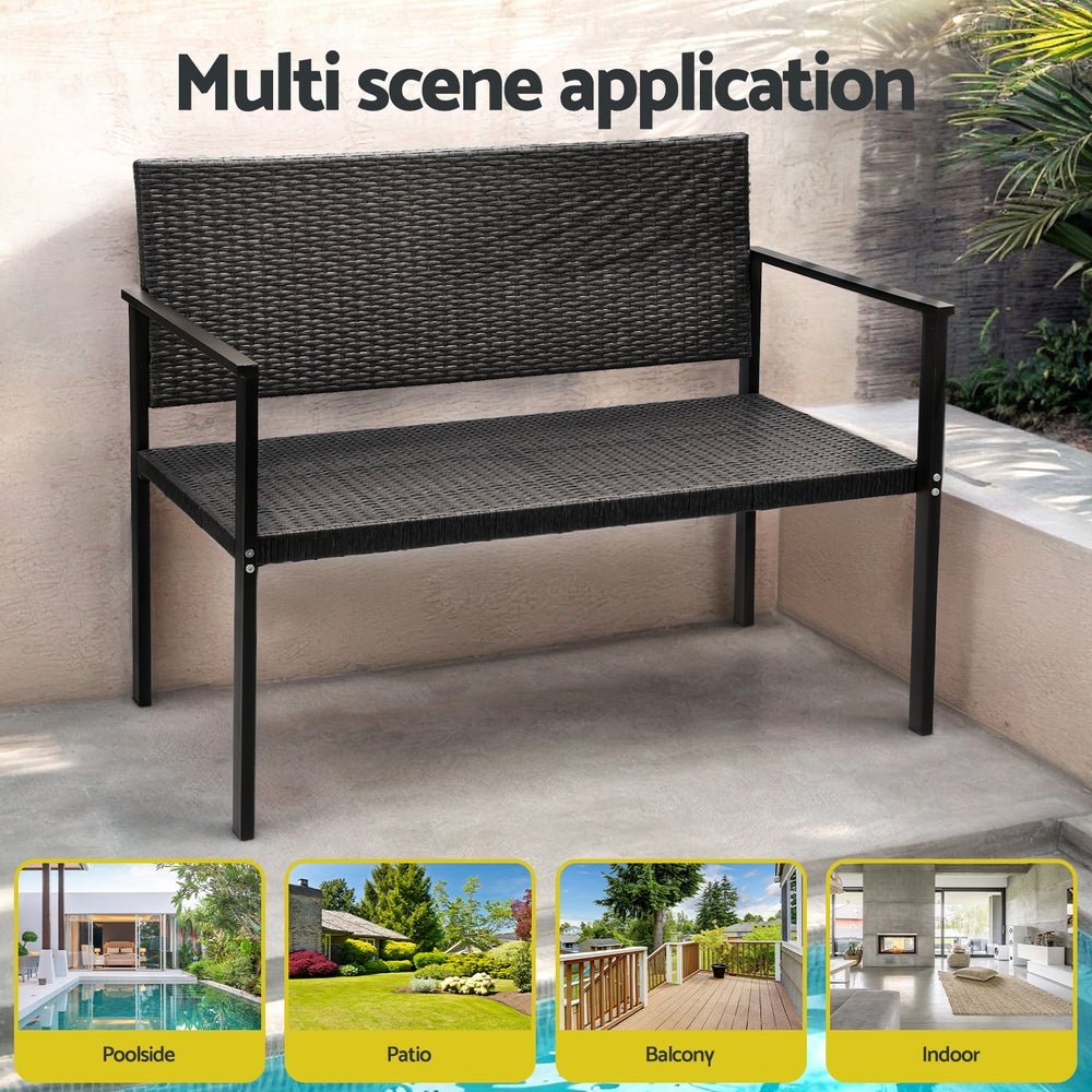 Outdoor Garden Bench Seat Rattan Chair Steel Patio Furniture Park Grey - Furniture > Outdoor - Rivercity House & Home Co. (ABN 18 642 972 209) - Affordable Modern Furniture Australia