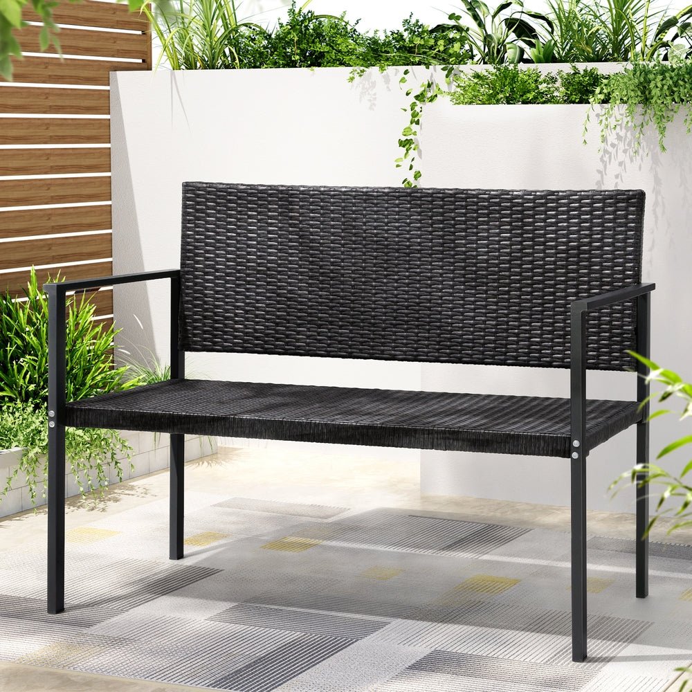 Outdoor Garden Bench Seat Rattan Chair Steel Patio Furniture Park Grey - Furniture > Outdoor - Rivercity House & Home Co. (ABN 18 642 972 209) - Affordable Modern Furniture Australia