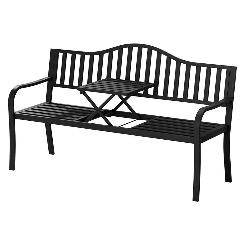 Outdoor Garden Bench with Foldable Table Black - Furniture > Outdoor - Rivercity House & Home Co. (ABN 18 642 972 209) - Affordable Modern Furniture Australia