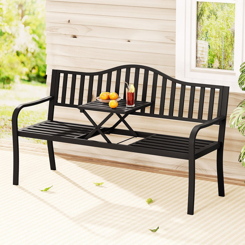 Outdoor Garden Bench with Foldable Table Black - Furniture > Outdoor - Rivercity House & Home Co. (ABN 18 642 972 209) - Affordable Modern Furniture Australia