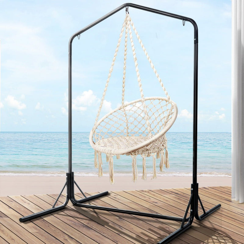 Outdoor Hammock Chair with Stand Cotton Swing Relax Hanging 124CM Cream - Furniture > Outdoor - Rivercity House & Home Co. (ABN 18 642 972 209)