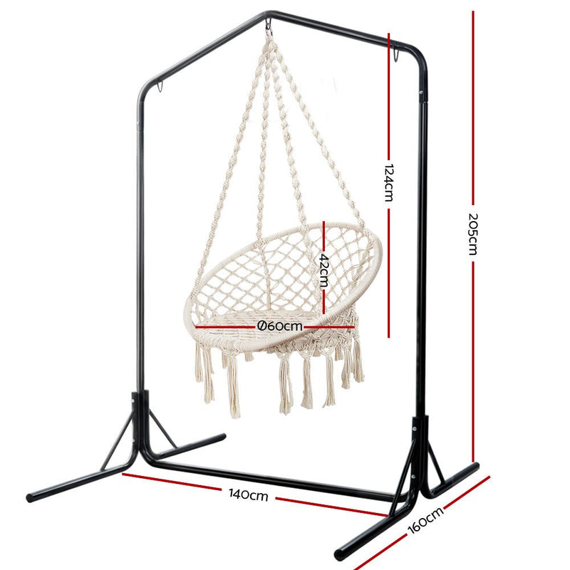 Outdoor Hammock Chair with Stand Cotton Swing Relax Hanging 124CM Cream - Furniture > Outdoor - Rivercity House & Home Co. (ABN 18 642 972 209) - Affordable Modern Furniture Australia