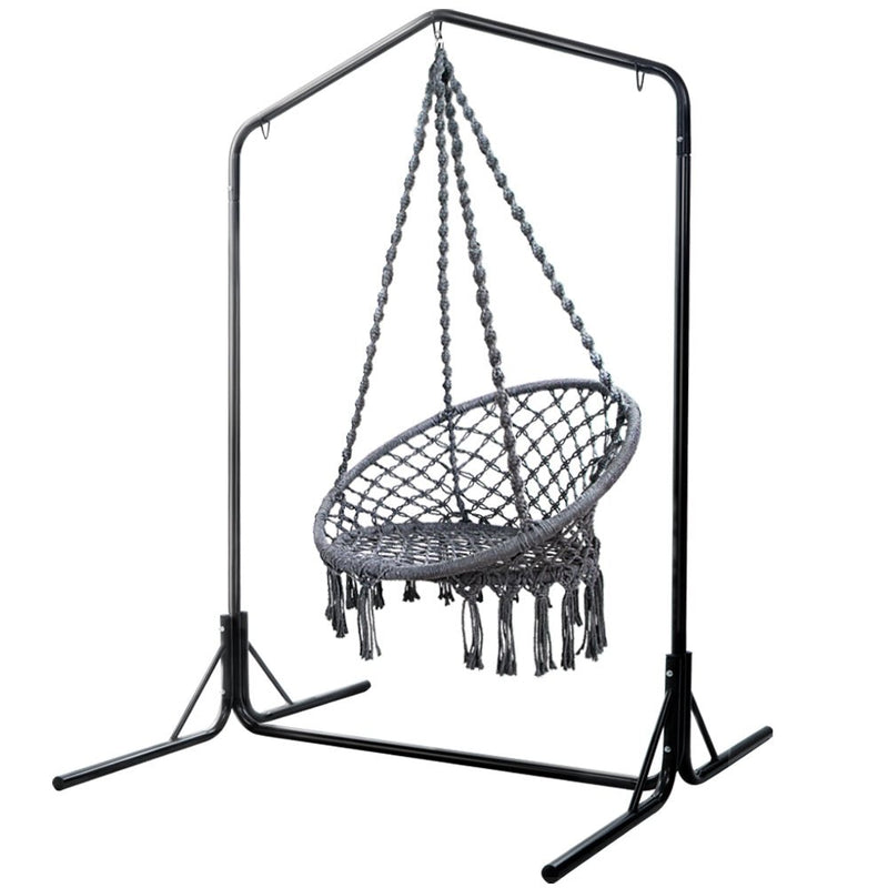 Outdoor Hammock Chair with Stand Cotton Swing Relax Hanging 124CM Grey - Furniture > Outdoor - Rivercity House & Home Co. (ABN 18 642 972 209) - Affordable Modern Furniture Australia