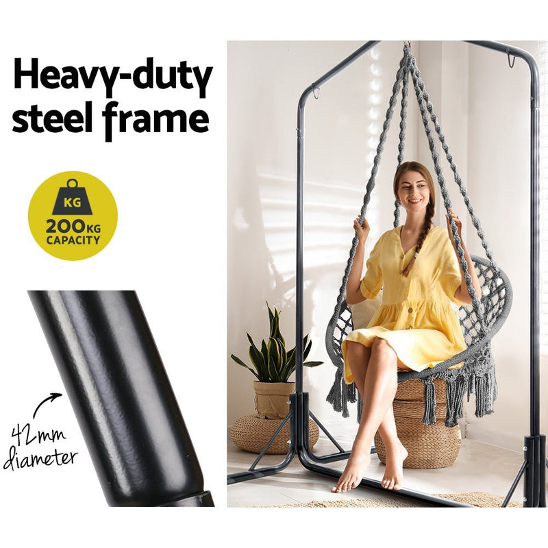 Outdoor Hammock Chair with Stand Cotton Swing Relax Hanging 124CM Grey - Furniture > Outdoor - Rivercity House & Home Co. (ABN 18 642 972 209) - Affordable Modern Furniture Australia