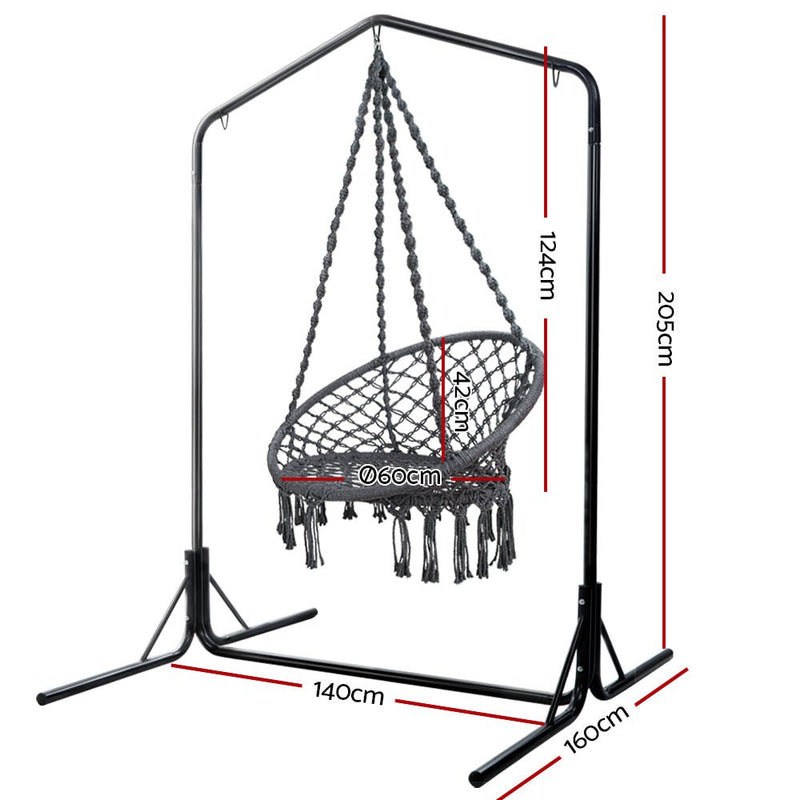 Outdoor Hammock Chair with Stand Cotton Swing Relax Hanging 124CM Grey - Furniture > Outdoor - Rivercity House & Home Co. (ABN 18 642 972 209) - Affordable Modern Furniture Australia