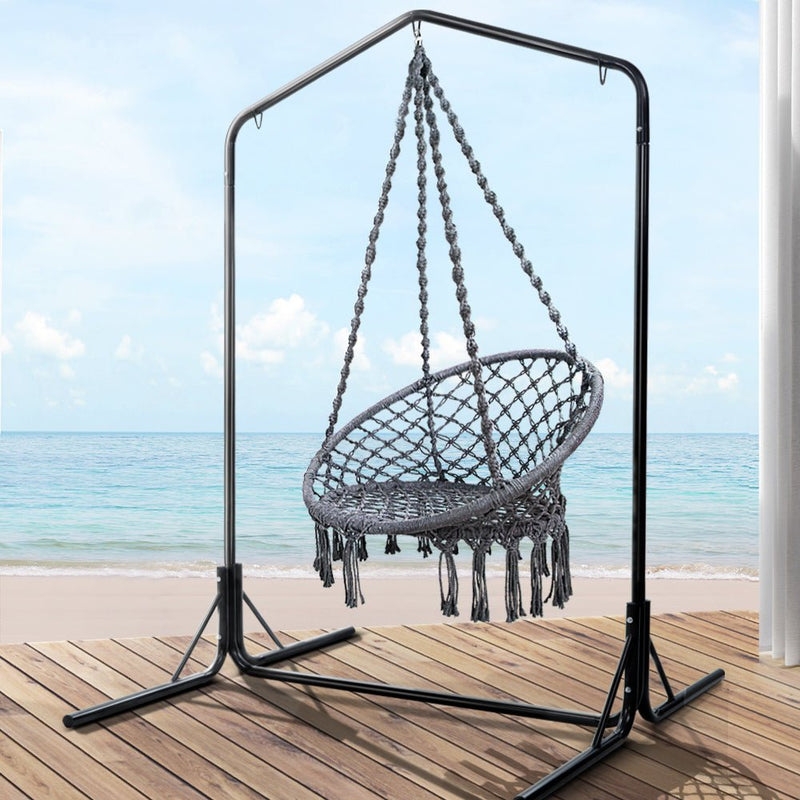 Outdoor Hammock Chair with Stand Cotton Swing Relax Hanging 124CM Grey - Furniture > Outdoor - Rivercity House & Home Co. (ABN 18 642 972 209) - Affordable Modern Furniture Australia