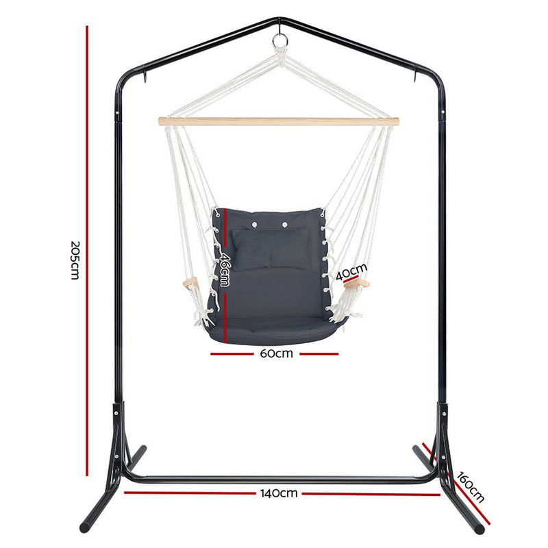 Outdoor Hammock Chair with Stand Swing Hanging Hammock Garden Grey - Furniture > Outdoor - Rivercity House & Home Co. (ABN 18 642 972 209) - Affordable Modern Furniture Australia