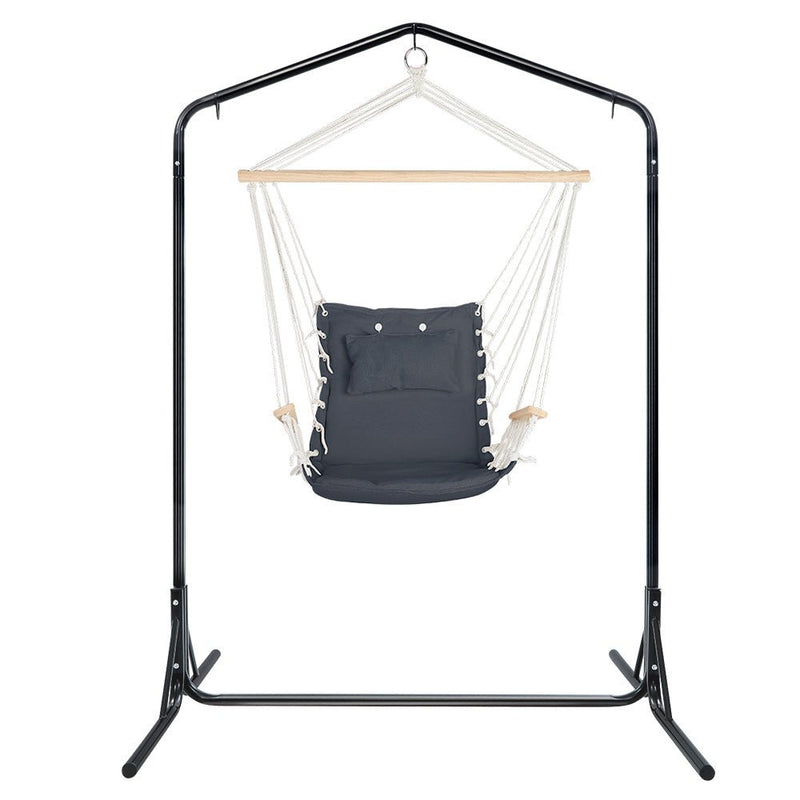 Outdoor Hammock Chair with Stand Swing Hanging Hammock Garden Grey - Furniture > Outdoor - Rivercity House & Home Co. (ABN 18 642 972 209) - Affordable Modern Furniture Australia