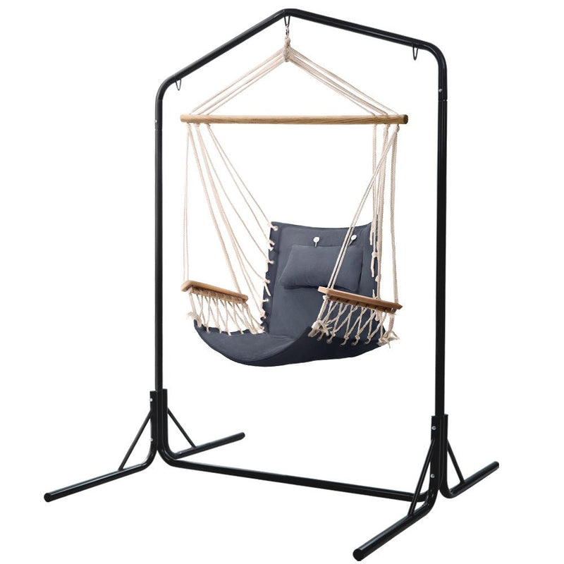 Outdoor Hammock Chair with Stand Swing Hanging Hammock Garden Grey - Furniture > Outdoor - Rivercity House & Home Co. (ABN 18 642 972 209) - Affordable Modern Furniture Australia