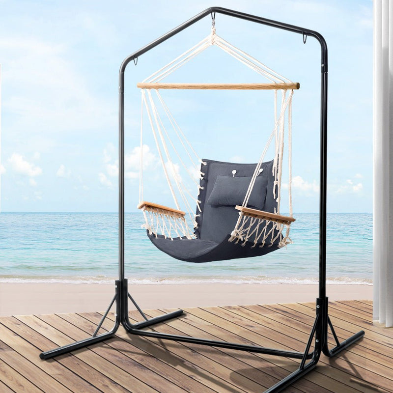 Outdoor Hammock Chair with Stand Swing Hanging Hammock Garden Grey - Furniture > Outdoor - Rivercity House & Home Co. (ABN 18 642 972 209) - Affordable Modern Furniture Australia