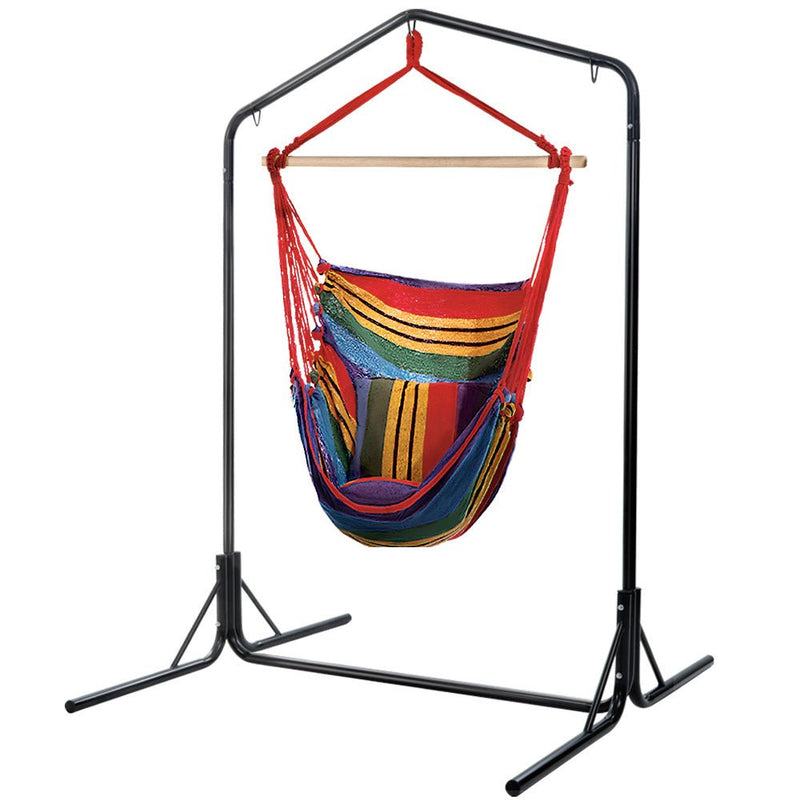 Outdoor Hammock Chair with Stand Swing Hanging Hammock Pillow Rainbow - Furniture > Outdoor - Rivercity House & Home Co. (ABN 18 642 972 209)