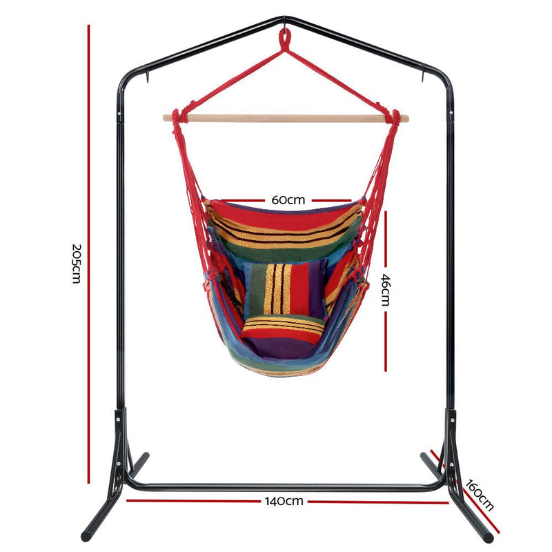 Outdoor Hammock Chair with Stand Swing Hanging Hammock Pillow Rainbow - Furniture > Outdoor - Rivercity House & Home Co. (ABN 18 642 972 209)