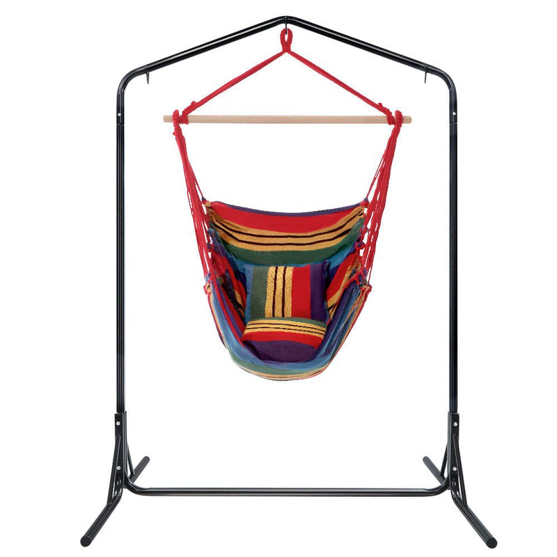 Outdoor Hammock Chair with Stand Swing Hanging Hammock Pillow Rainbow - Furniture > Outdoor - Rivercity House & Home Co. (ABN 18 642 972 209) - Affordable Modern Furniture Australia