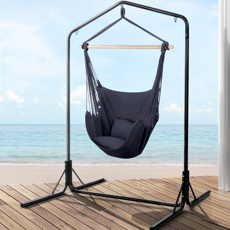 Outdoor Hammock Chair with Stand Swing Hanging Hammock with Pillow Grey - Furniture > Outdoor - Rivercity House & Home Co. (ABN 18 642 972 209) - Affordable Modern Furniture Australia
