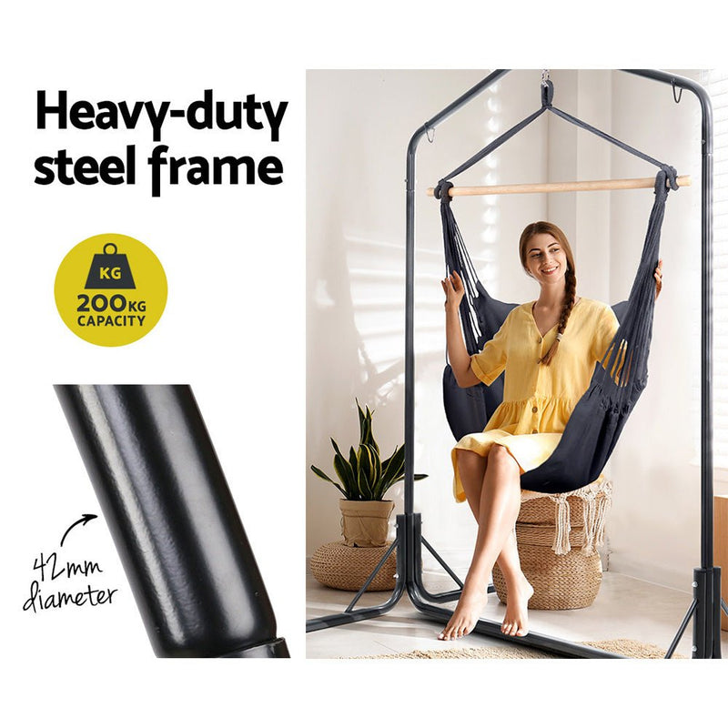 Outdoor Hammock Chair with Stand Swing Hanging Hammock with Pillow Grey - Furniture > Outdoor - Rivercity House & Home Co. (ABN 18 642 972 209) - Affordable Modern Furniture Australia