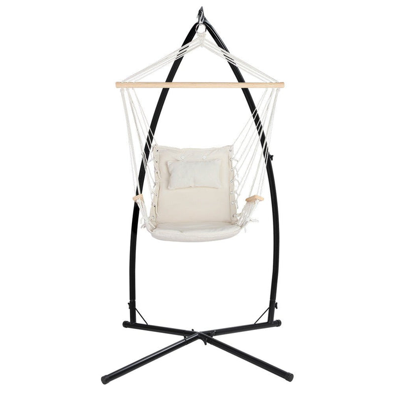 Outdoor Hammock Chair with Steel Stand - Beach Cream - Furniture > Outdoor - Rivercity House & Home Co. (ABN 18 642 972 209) - Affordable Modern Furniture Australia