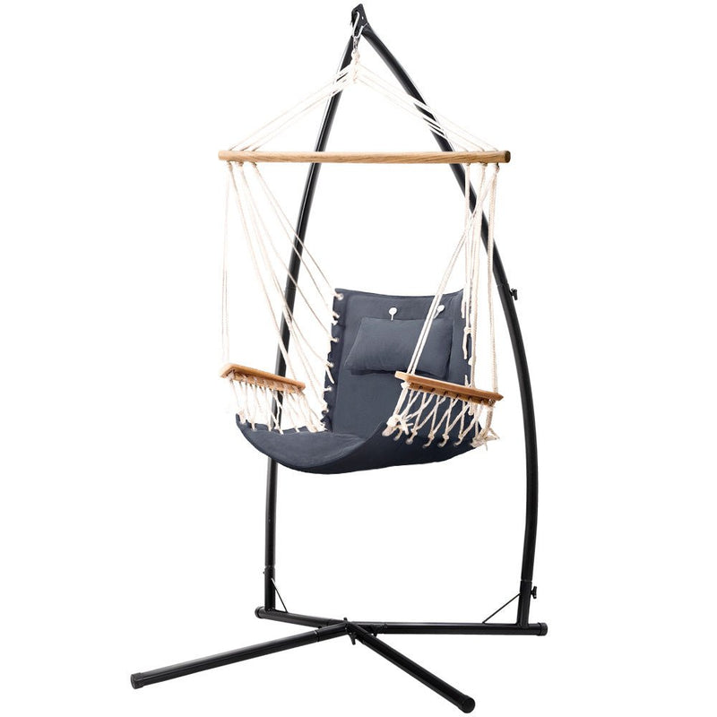 Outdoor Hammock Chair with Steel Stand - Beach Grey - Furniture > Outdoor - Rivercity House & Home Co. (ABN 18 642 972 209) - Affordable Modern Furniture Australia
