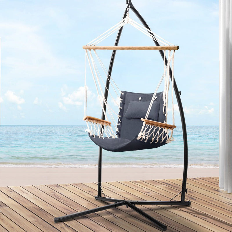 Outdoor Hammock Chair with Steel Stand - Beach Grey - Furniture > Outdoor - Rivercity House & Home Co. (ABN 18 642 972 209) - Affordable Modern Furniture Australia