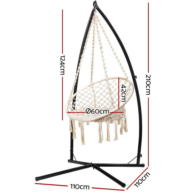 Outdoor Hammock Chair with Steel Stand Cotton Swing Hanging 124CM Cream - Furniture > Outdoor - Rivercity House & Home Co. (ABN 18 642 972 209) - Affordable Modern Furniture Australia