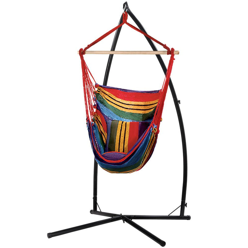 Outdoor Hammock Chair with Steel Stand Hanging Hammock Pillow Rainbow - Furniture > Outdoor - Rivercity House & Home Co. (ABN 18 642 972 209) - Affordable Modern Furniture Australia