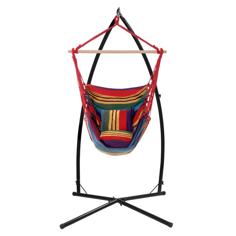 Outdoor Hammock Chair with Steel Stand Hanging Hammock Pillow Rainbow - Furniture > Outdoor - Rivercity House & Home Co. (ABN 18 642 972 209) - Affordable Modern Furniture Australia