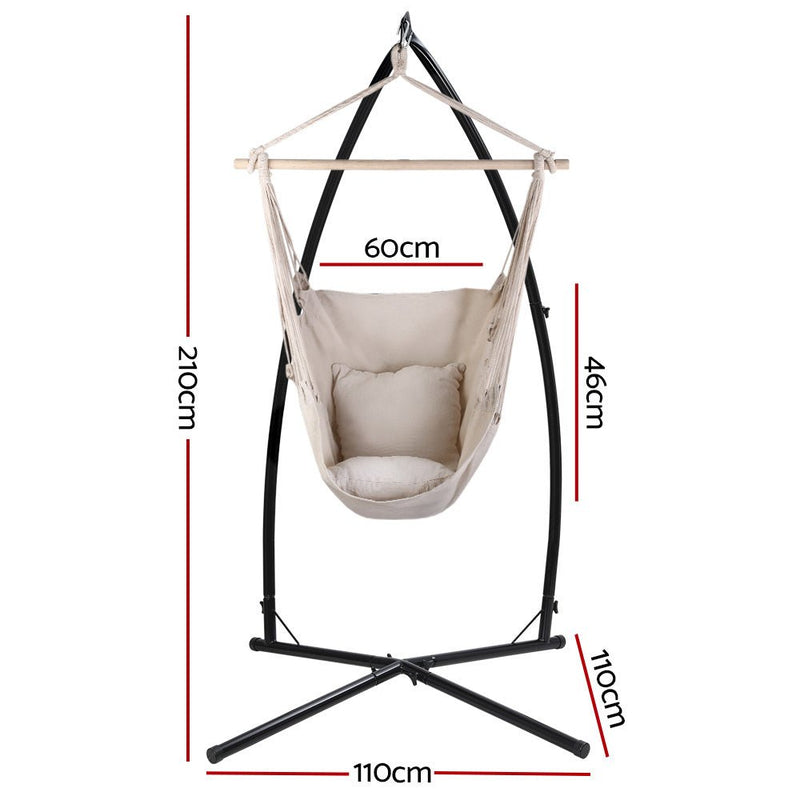 Outdoor Hammock Chair with Steel Stand Hanging Hammock with Pillow Cream - Furniture > Outdoor - Rivercity House & Home Co. (ABN 18 642 972 209) - Affordable Modern Furniture Australia