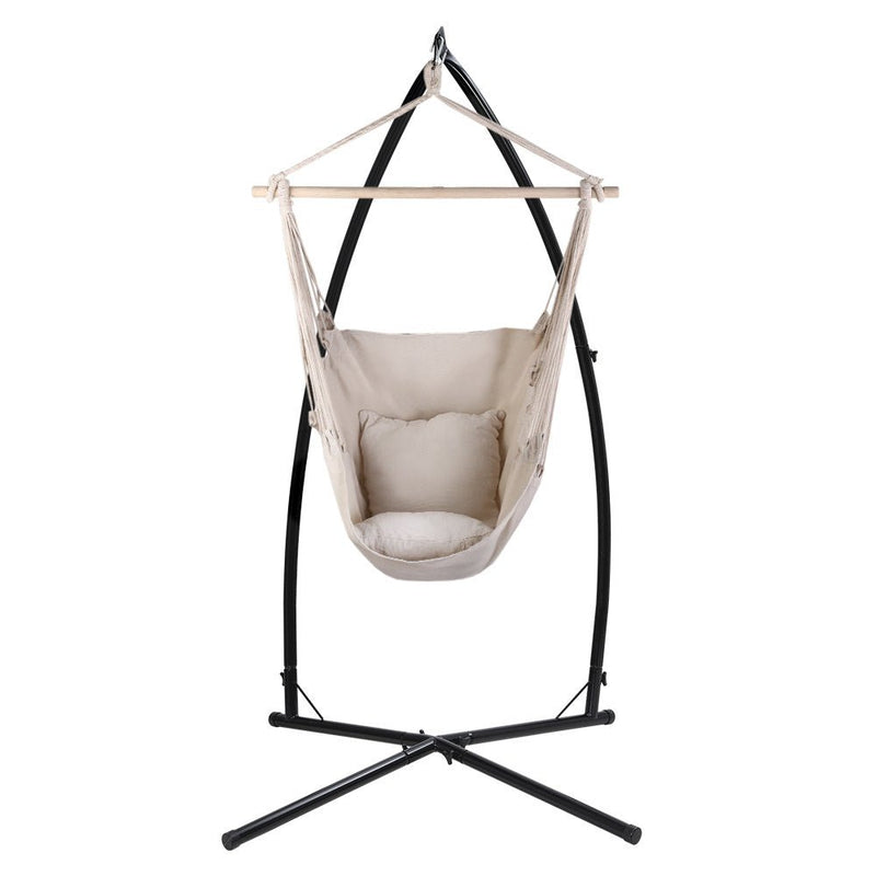 Outdoor Hammock Chair with Steel Stand Hanging Hammock with Pillow Cream - Furniture > Outdoor - Rivercity House & Home Co. (ABN 18 642 972 209) - Affordable Modern Furniture Australia