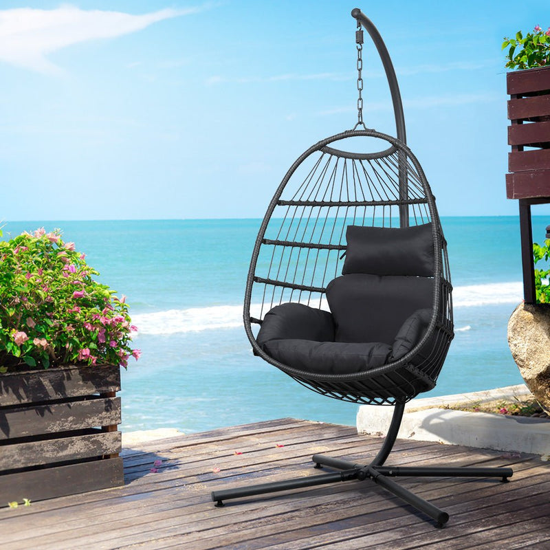 Outdoor Hanging Swing Chair with Stand - Black - Furniture > Outdoor - Rivercity House & Home Co. (ABN 18 642 972 209) - Affordable Modern Furniture Australia
