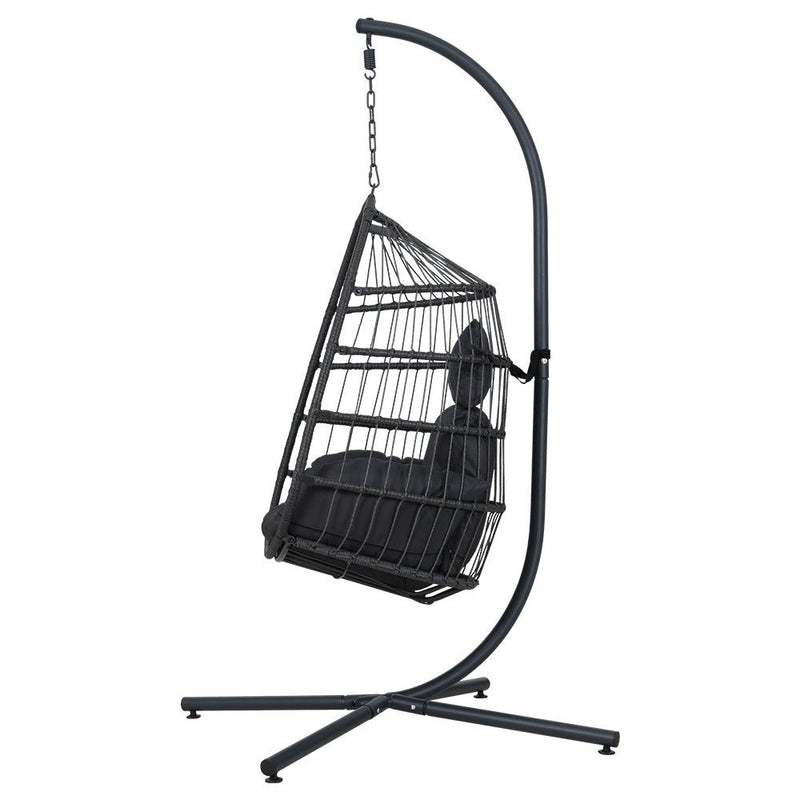 Outdoor Hanging Swing Chair with Stand - Black - Furniture > Outdoor - Rivercity House & Home Co. (ABN 18 642 972 209)