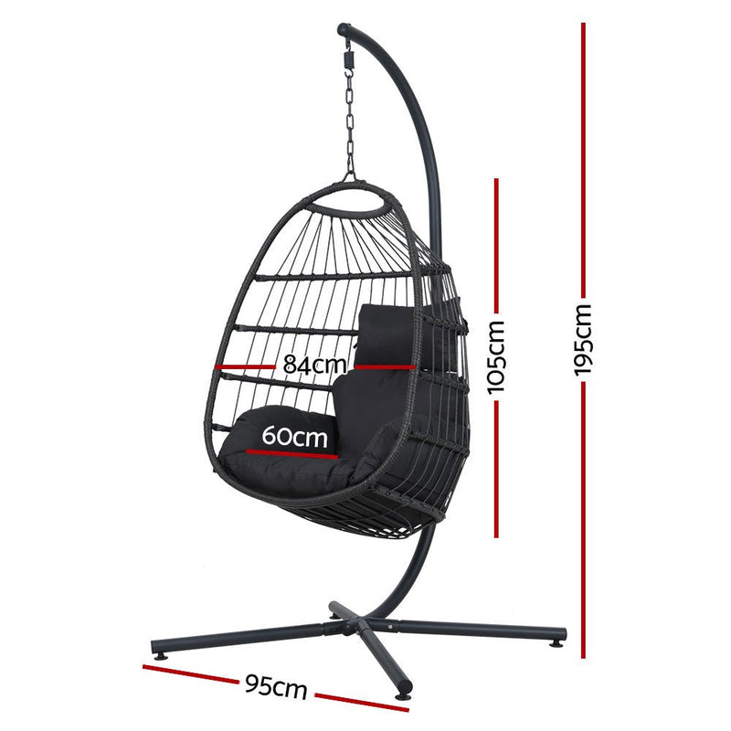 Outdoor Hanging Swing Chair with Stand - Black - Furniture > Outdoor - Rivercity House & Home Co. (ABN 18 642 972 209) - Affordable Modern Furniture Australia