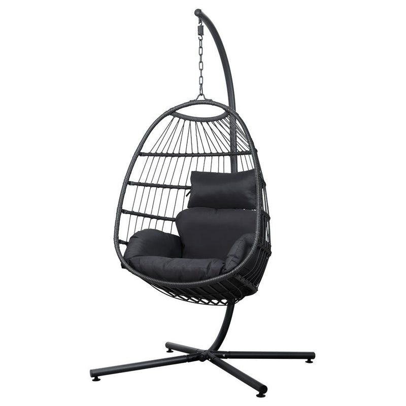 Outdoor Hanging Swing Chair with Stand - Black - Furniture > Outdoor - Rivercity House & Home Co. (ABN 18 642 972 209) - Affordable Modern Furniture Australia