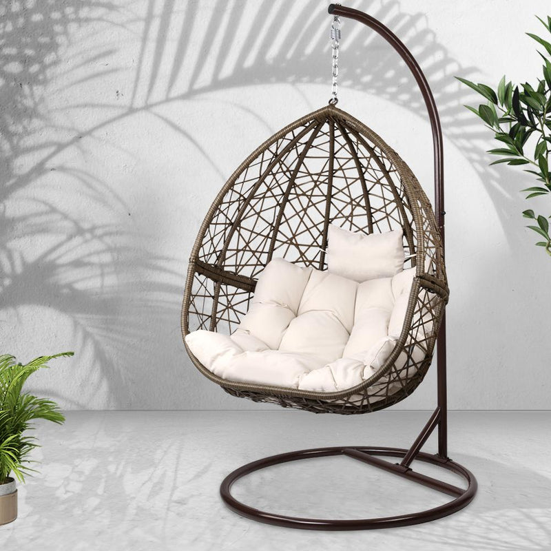 Outdoor Hanging Wicker Egg Chair - Brown - Rivercity House & Home Co. (ABN 18 642 972 209) - Affordable Modern Furniture Australia