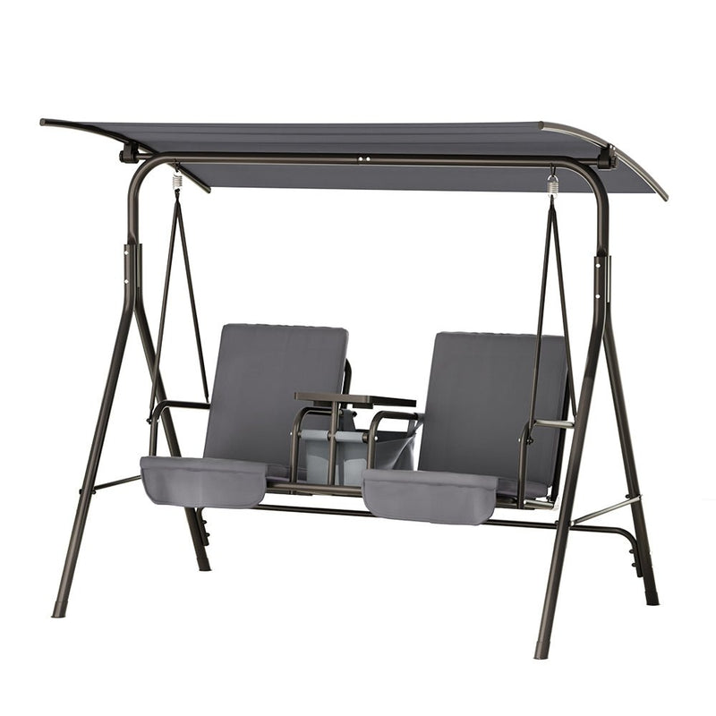 2 Seater Outdoor Patio Swing Chair With Cup Holders - Grey - Furniture > Outdoor - Rivercity House & Home Co. (ABN 18 642 972 209) - Affordable Modern Furniture Australia