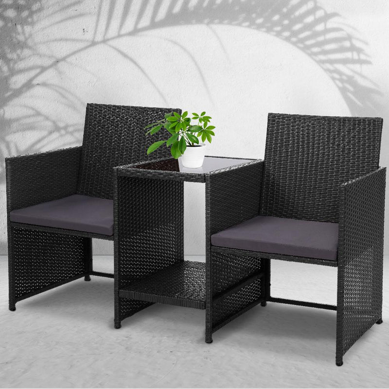 Outdoor Setting Wicker Loveseat Birstro Set Patio Garden Furniture Black - Furniture - Rivercity House And Home Co.