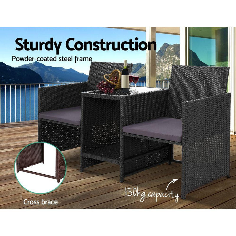 Outdoor Setting Wicker Loveseat Birstro Set Patio Garden Furniture Black - Furniture - Rivercity House And Home Co.